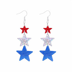 Звезда День независимости серьги из сплава и акрила, серебряные, звезда, 85x28 мм