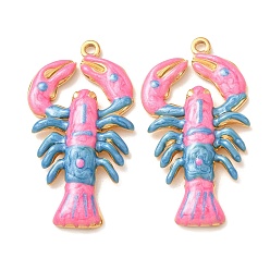 Pink 304 Stainless Steel Enamel Pendants, Lobster Charms, Golden, Pink, 39x20x3.5mm, Hole: 2mm
