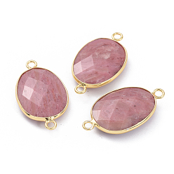 Деревянный Кружевный Камень Соединители звеньев шнурка натурального дерева, с латунной фурнитурой золотого цвета, граненые, овальные, 30.5~31x17x5.5 мм, отверстие : 2 мм