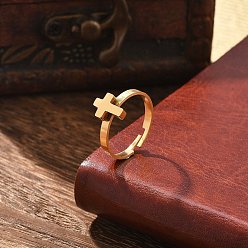 Cross 304 регулируемые кольца из нержавеющей стали для женщин, золотые, крестик, внутренний диаметр: 18 мм, крест: 9x7 мм