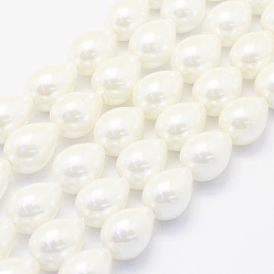Creamy White Shell Pearl Beads Strands, teardrop, Creamy White, 18x13mm, Hole: 1mm, about 23pcs/strand, 15.7 inch(40cm)