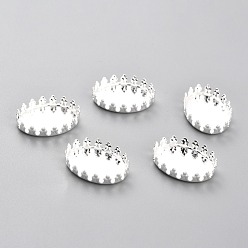 Серебро 304 Настройки нержавеющей стали кабошон, кружева края ободок чашки, плоско-круглые, серебряные, 19x14x4 мм лоток: 18x13 мм