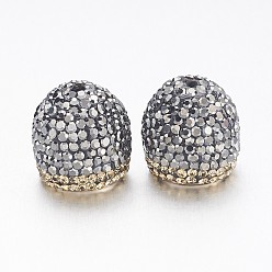 Гематит Латуни мозг заканчивается, Торцевые крышки, с полимерной глиной стразами, полукруглые / купольные, гематит, 14.5x15.5 мм, отверстие : 2 мм