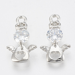 Платина Сплав циркония подвески куб, ангел, платина, 19x11.5x5 мм, отверстие : 1.8 мм