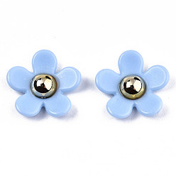 Светло-Голубой Непрозрачные акриловый кабошоны, цветок, Небесно-голубой, 17x17~18x5 мм, внизу: 9 мм