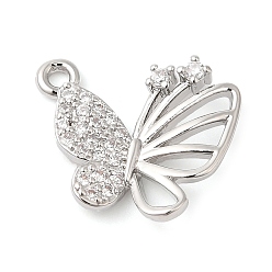 Платина Латунные микропаве прозрачные кубические циркониевые подвески, без кадмия, без никеля и без свинца, бабочка, платина, 12x13.5x2 мм, отверстие : 1.2 мм