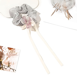 Гейнсборо Цветочные тканевые эластичные аксессуары для волос для женщин, резинка для волос / резинки для волос, светло-серые, 290x115 мм