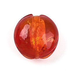 Красный Стеклянные бусины, с фольгой внутри, ручная работа, плоско-круглые, красные, 15~17x8.5~9.5 мм, отверстие : 1~2 мм