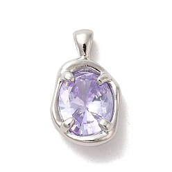 лаванда Подвески из платиновой латуни с микропаве из кубических цирконий, овальные, лаванда, 18.5x10.5x5 мм, отверстие : 3x1.5 мм