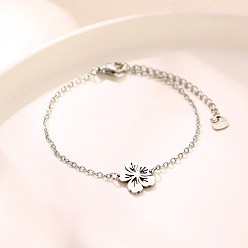 Stainless Steel Color 304 Stainless Steel Link Bracelets for Women, Flower, Tarnish Free, Stainless Steel Color, 6.50 inch(16.5cm)