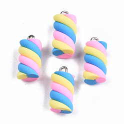 Разноцветный Подвески из полимерной глины ручной работы, с фурнитурой железной платинового оттенка, проскурняк, красочный, 17~19x9~10x9~10 мм, отверстие : 2 мм