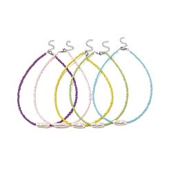 Mixed Color ABS Plastic Imitation Pearl & Seed Glass Beaded Necklace for Women, Mixed Color, 14.53 inch(36.9cm)