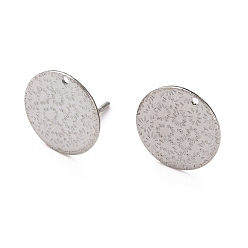 Stainless Steel Color Non-Tarnish 304 Stainless Steel Stud Earring Findings, Flat Round with Flower Pattern, Stainless Steel Color, 12x0.5mm, Hole: 0.9mm, Pin: 0.7mm