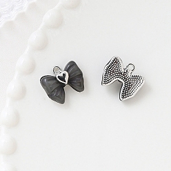 Black Alloy Resin Pendants, Platinum, Bowknot Charms, Black, 15x18mm