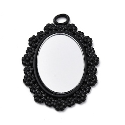 Oval Подвески из стеклянного зеркала, со сплавочной фурнитурой, чёрные, овальные, 39.5x29x3 мм, отверстие : 3.5x2.5 мм
