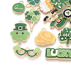 (52) Непрозрачная лаванда Подвески из эмалированного сплава в честь Дня Святого Патрика, прелести смешанных форм, золотые, без кадмия, без никеля и без свинца, разноцветные, 10.5~30.5x12~33x1.5~2.5 мм, отверстие : 1.5~2 мм