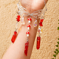 Красный Стеклянные подвески в проволочной оплетке, подвесные ловцы солнца, с металлическим звеном крыла, для украшения домашнего сада, гриб, красные, 220 мм