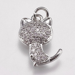 Платина Латунное микропейв с фианитом, силуэт кота, платина, 14x9x2.5 мм, отверстие : 2 мм