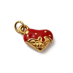 Красный 304 Подвески из нержавеющей стали с эмалевым покрытием (IP), прелести в форме сердца, реальный 18 k позолоченный, красные, 12x14.5x4.5 мм, отверстие : 3.2 мм