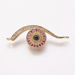 Золотой Коннекторы, латунь, кубический цирконий, глаз, фиолетовые, золотые, 11x30x2.5 мм, отверстие : 1 мм