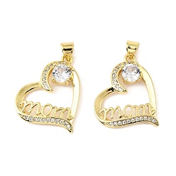 Сердце Латунные микро проложить кубического циркония подвески, материнские темы, долговечный, без кадмия и без свинца, стойки покрытие, реальный 18 k позолоченный, сердце, 21.5x25.5x4.5 мм, отверстие : 3.8x3.3 мм