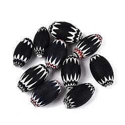 Negro Cuentas de barril de vidrio millefiori hechas a mano, cuentas de chevrón, negro, 29~36x18~25 mm, agujero: 2~8 mm