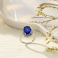 Синий Простые кольца с кубическим цирконием для женщин, со сплавочной фурнитурой со стразами, овальные, синие, размер США 9 (18.9 мм)