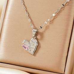Серебро Роскошные латунные ожерелья с подвеской в форме сердца из розовых кубических цирконий для женщин, серебряные, 15.75 дюйм (40 см)