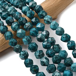 чирок Натуральная карта каменные бусы пряди, звезды вырезать круглые бусы, окрашенная и подогревом, граненые, зелено-синие, 9~10x9~10x9~10 мм, отверстие : 1~1.4 мм, около 38~40 шт / нитка, 14.88'' (15.08'' см)