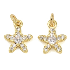 Цветок Латунные микропаве прозрачные кубические циркониевые подвески, реальный 18 k позолоченный, цветок, 10.5x8.5x3 мм, отверстие : 2.5 мм