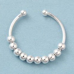 Серебро 925 открытые манжеты из стерлингового серебра, вращающееся кольцо из бисера для успокоения беспокойства, серебряные, размер США 9 1/2 (19.3 мм)