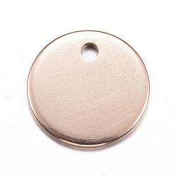 Rose Gold Ion Plating(IP) 304 Stainless Steel Stamping Blank Tag Charms, Flat Round, Rose Gold, 10x1mm, Hole: 1mm