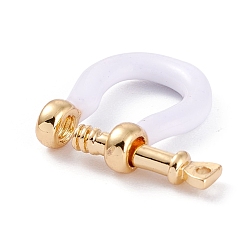 White Brass Enamel D-Ring Anchor Shackle Clasps, Real 18K Gold Plated, for Bracelets Making, White, 18x15~17x4.5~5mm, Hole: 8mm