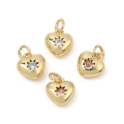 Mixed Color Brass Micro Pave Cubic Zirconia Charms, Heart Charms, Rack Plating, Long-Lasting Plated, Cadmium Free & Lead Free, Real 18K Gold Plated, Mixed Color, 10.5x10x5mm, Hole: 3.3mm