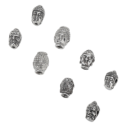 Antik Silber Farbe Buddhistische 304 Edelstahlperlen, Buddha-Kopf, Antik Silber Farbe, 13.5~14x8~11x9~10 mm, Bohrung: 1.8~3 mm, 8 Stück / Karton
