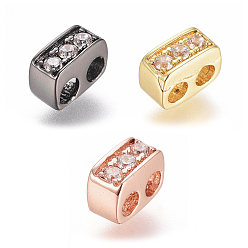 Mixed Color Brass Micro Pave Cubic Zirconia Slide Charms, Long-Lasting Plated, Cuboid, Clear, Mixed Color, 5x2.5x3.5mm, Hole: 1.6mm