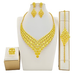 Золотой Наборы из сплава браслетов, серег, ожерелий и колец, ромб и цветок, золотые, 420 мм