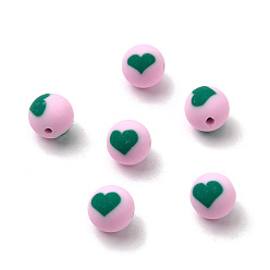 Pink Бусины из полимерной глины , круглые с сердца шаблона, розовые, 8 мм, отверстие : 1.5 мм
