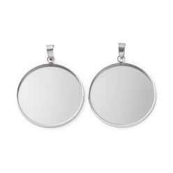 Нержавеющая Сталь Цвет 304 Настройки кабошон из нержавеющей стали кулон, плоские круглые прелести, цвет нержавеющей стали, лоток : 30 мм, 35.5x31.5x2 мм, отверстие : 6x3.5 мм