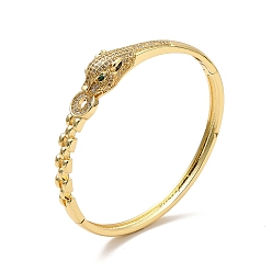 Real 18K Gold Plated Green Cubic Zirconia Leopard Hinged Bangle, Brass Jewelry for Women, Real 18K Gold Plated, Inner Diameter: 2x2-1/4 inch(5.2x5.85cm)