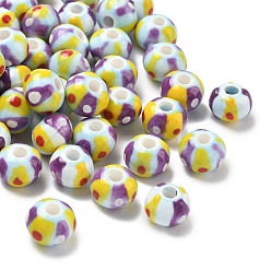 Разноцветный Фарфора ручной работы европейский бусины, круглый в горошек, красочный, 12x9~9.5 мм, отверстие : 4 мм