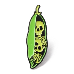 Pea Эмалевые булавки, Черные металлические застежки для значков на лацкан для рюкзака или одежды, зеленый лайм, череп в горохе, 28x10 мм