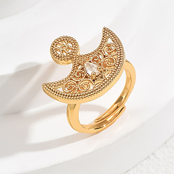 Прозрачный Регулируемые кольца для женщин с микропаве из латуни и кубическими цирконами, луна, золотые, прозрачные