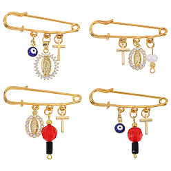 Золотой Железа килт контакты, брошь-подвеска из латуни с микропаве и кубическим цирконием, сглаз, Дева Мария и крест, религия, золотые, 28~45x50 мм, 4 шт / комплект