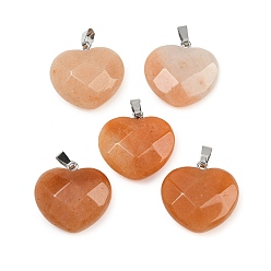 Красный Авантюрин Натуральный красный авантюрин подвески, ограненные сердце прелести, с железными поручнями, платина, 21.5~22.5x23~23.5x9~10 мм, отверстие : 2.5x7~7.5 мм