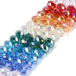Mixed Color Electroplate Transparent Glass Beads Strands, Rondelle, Faceted, Mixed Color, 7.5~8x5.5~6mm, Hole: 1~1.4mm, about 56~60pcs/strand, 12.60~13.39 inch(32~34cm)