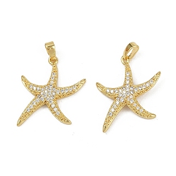 Настоящее золото 18K Латунные микро проложить кубического циркония подвески, без кадмия и без свинца, морская звезда, реальный 18 k позолоченный, 22x20x3 мм, отверстие : 5x3 мм