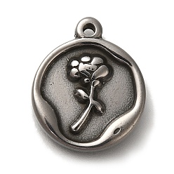 Плоский Круглый 304 подвески из нержавеющей стали, античное серебро, цветочный шарм, плоско-круглые, 19x16x3 мм, отверстие : 1.4 мм