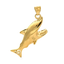 Золотой 304 из нержавеющей стали большие кулоны, очарование акулы, золотые, 52x14x21 мм, отверстие : 9x5 мм