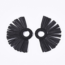 Черный Кулон из рафии с кисточками, с кольцом из полиэстера, вентилятор, чёрные, 47~55x68~78x5~6 мм, отверстие : 14 мм